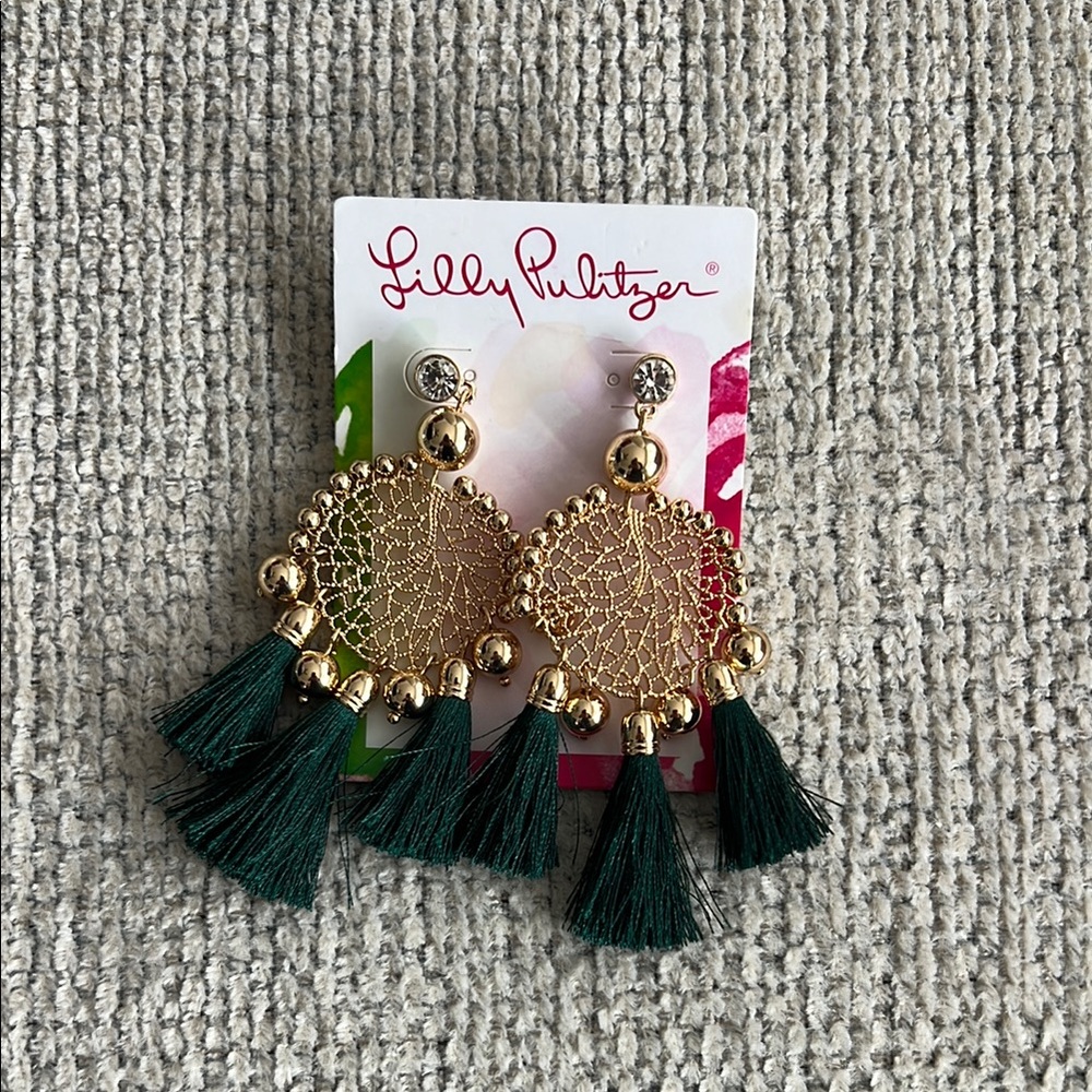 Lilly Pulitzer Gold and Green Tassel Earrings